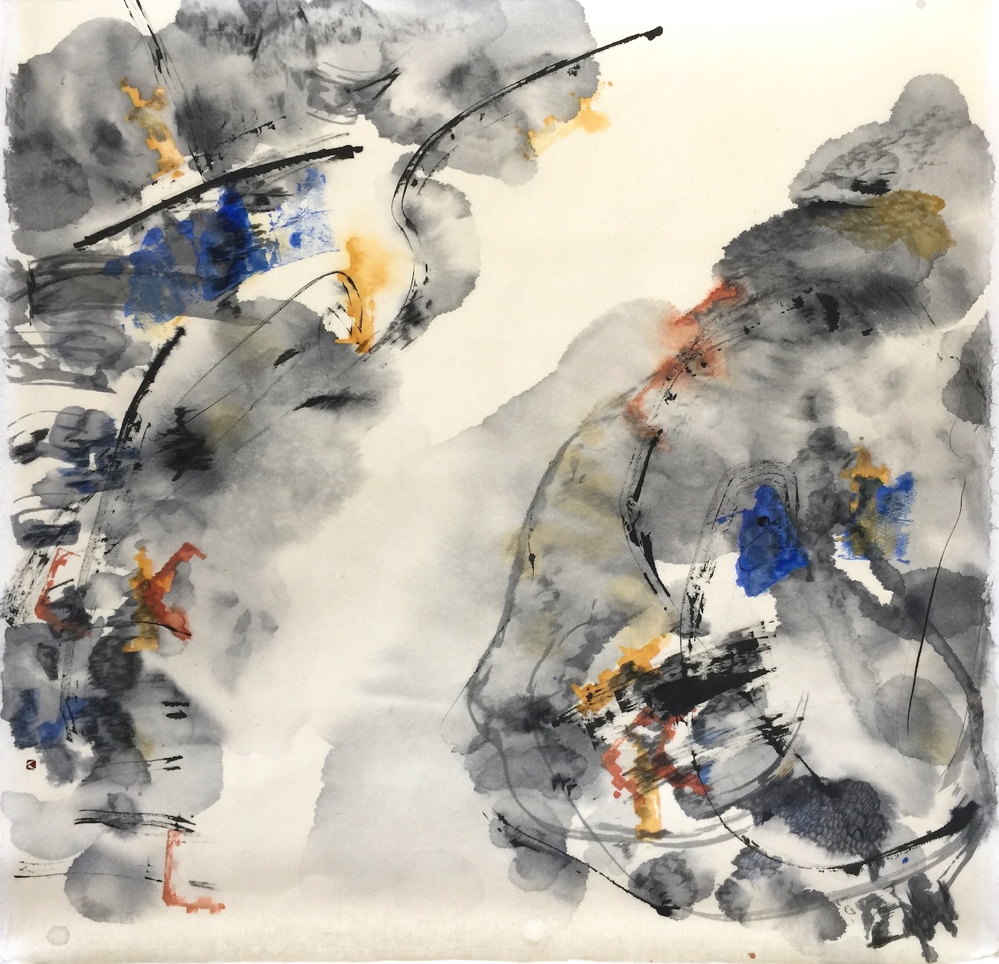 Breaks in the Clouds 5 49 X 48 cms, Sumi ink, acrylic 雲の裂け目 5 墨、アクリル　　2020